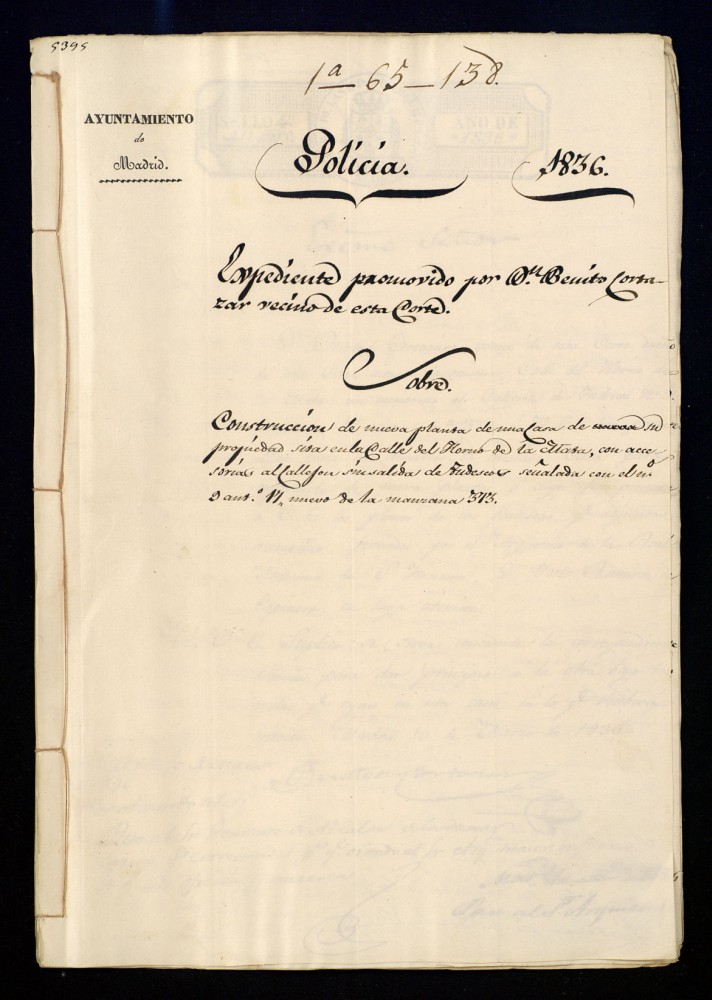 Expediente promovido por don Benito Cortzar vecino de esta corte, sobre la construccin de nueva planta de una casa de su propiedad sita en la calle del Horno de la Mata, con accesorias al callejn sin salida de Tudescos sealada con el nmero 9 antiguo, 17 nuevo de la manzana 373.