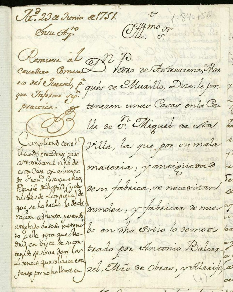 Licencia a Don Pedro de Astrearena para edificar en la Calle de San Miguel.