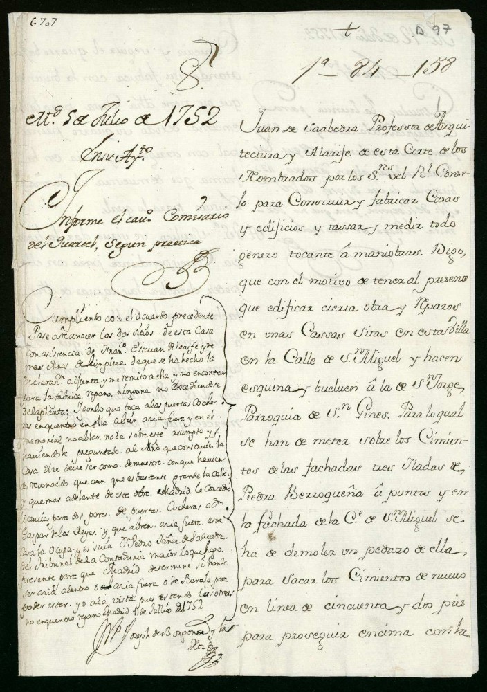 Licencia a Juan de Saavedra para edificar en la calle de San Miguel esquina a la de San Jorge.