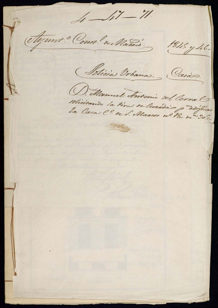 Don Manuel Antonio del Corral solicitando la tira de cuerdas para edifcar la casa de la calle de San Marcos, 18, manzana 305