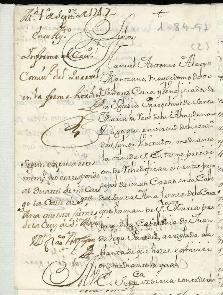 Licencia a Don Manuel antonio Alejo Manzano, Mayordomo de la Parroquial de Santa Mara para reedificar el lienzo principal de unas casa en la Calle de Santa Ana frente a la Cruz de Santa Mara.