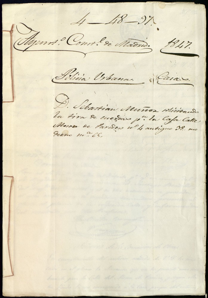 Don Sebastin Muoz solicitando la tira de cuerdas para la casa de la calle del Mesn de Paredes, 4 antiguo 38 moderno manzana 65