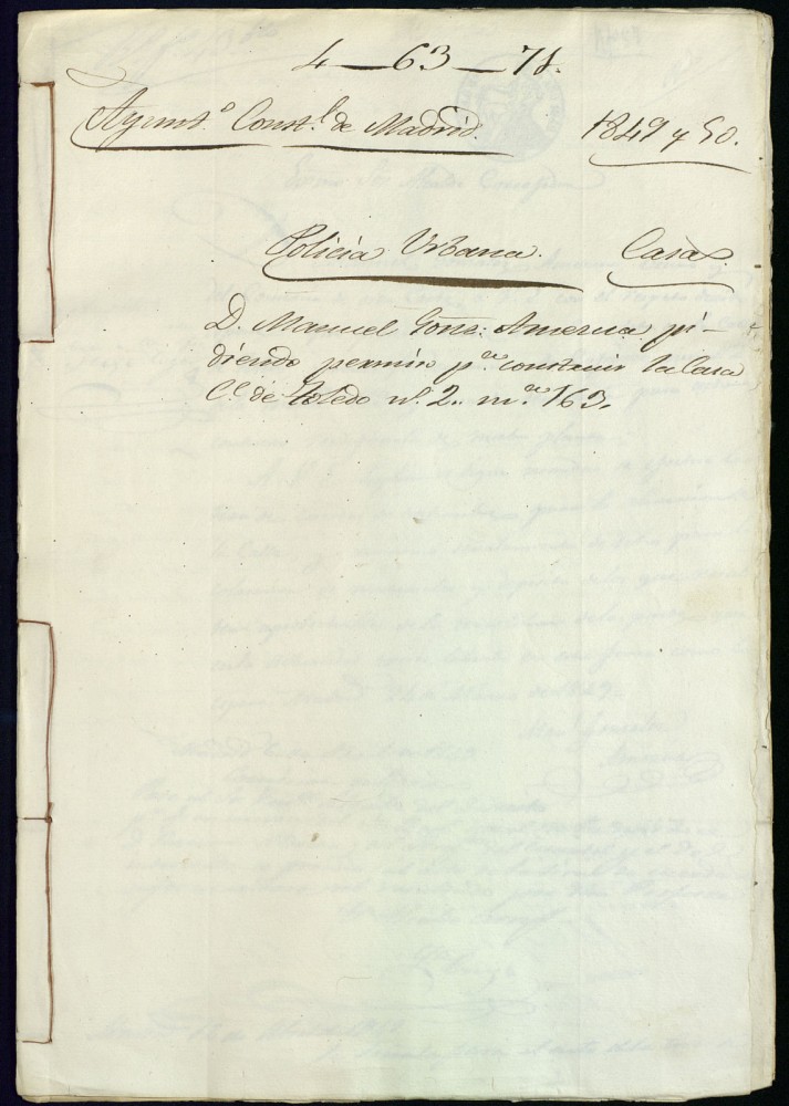 D. Manuel Gonzlez Amercia, pidiendo permiso para construir la casa, calle Toledo n 2, manzana 163.