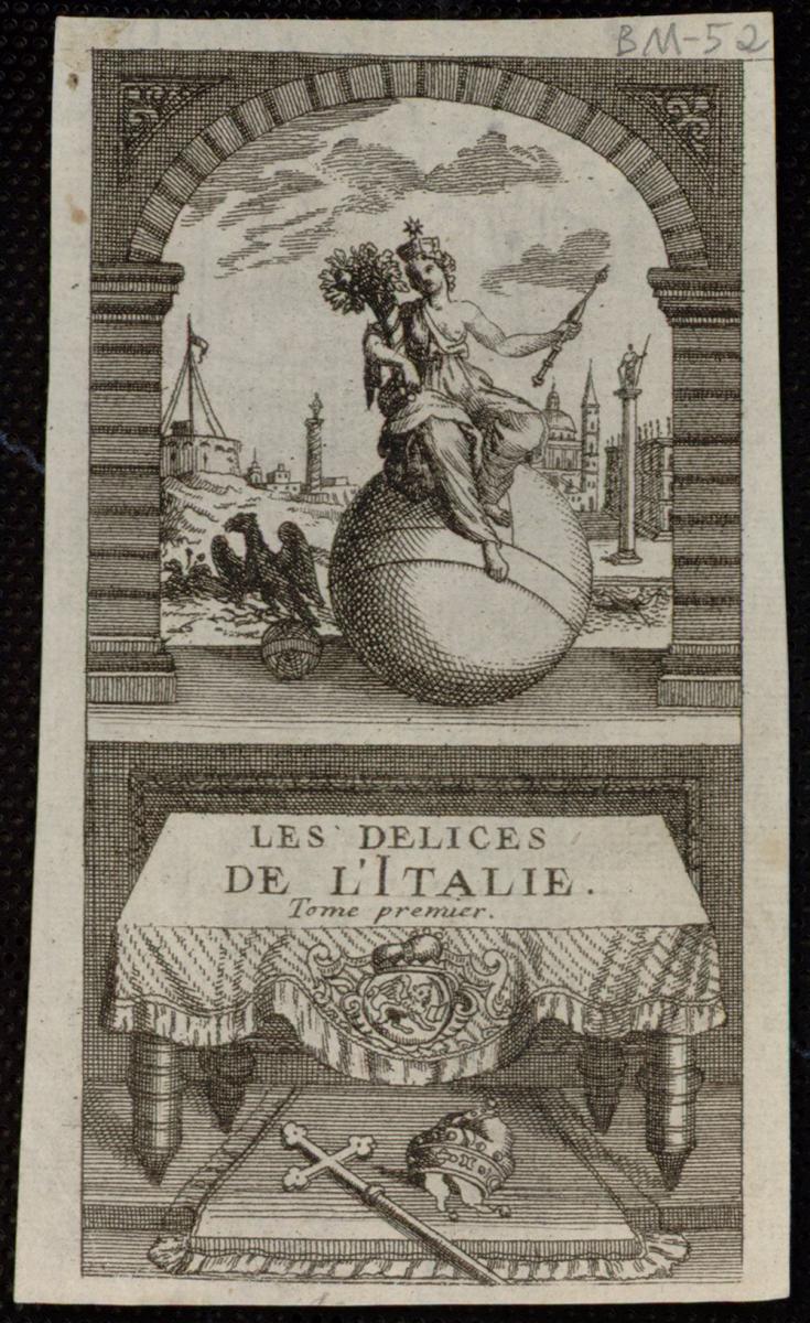Portada del tomo I de Les Delices de lItalie