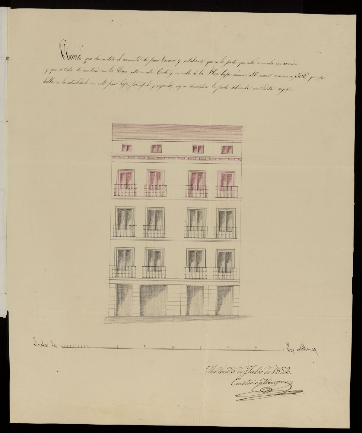 Licencia a D. Jos de la Pea, para construir piso 3 y sotabanco calle de la flor Baja, n 16, manzana 508