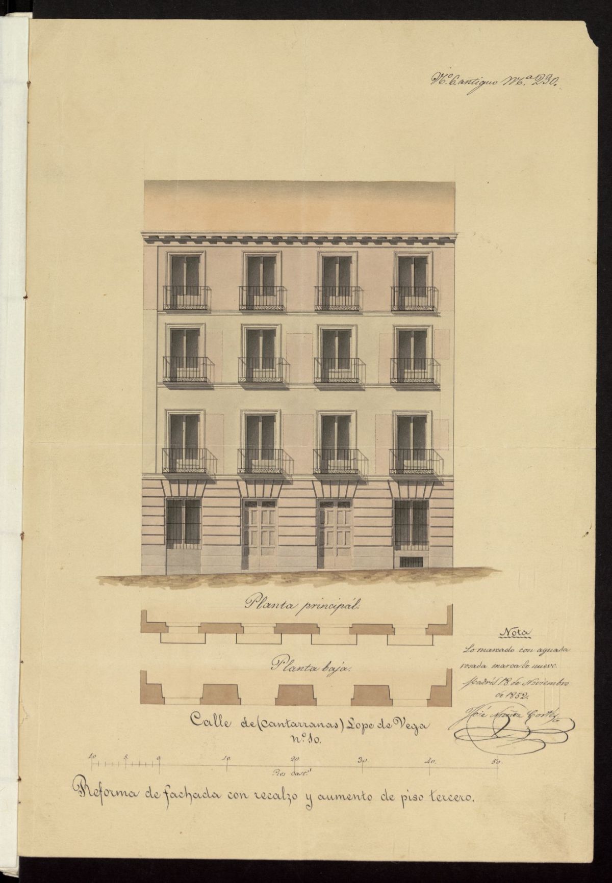 Licencia a D. Pedro Jos de la Pea, para construir calle de Lope de Vega, n 10 y 6, manzana 230