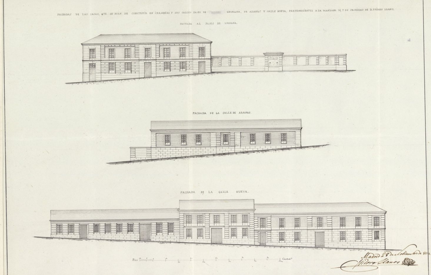 Licencia a Isidoro Llanos, para construir, paseo de Luchana, manzana 16, Chamber