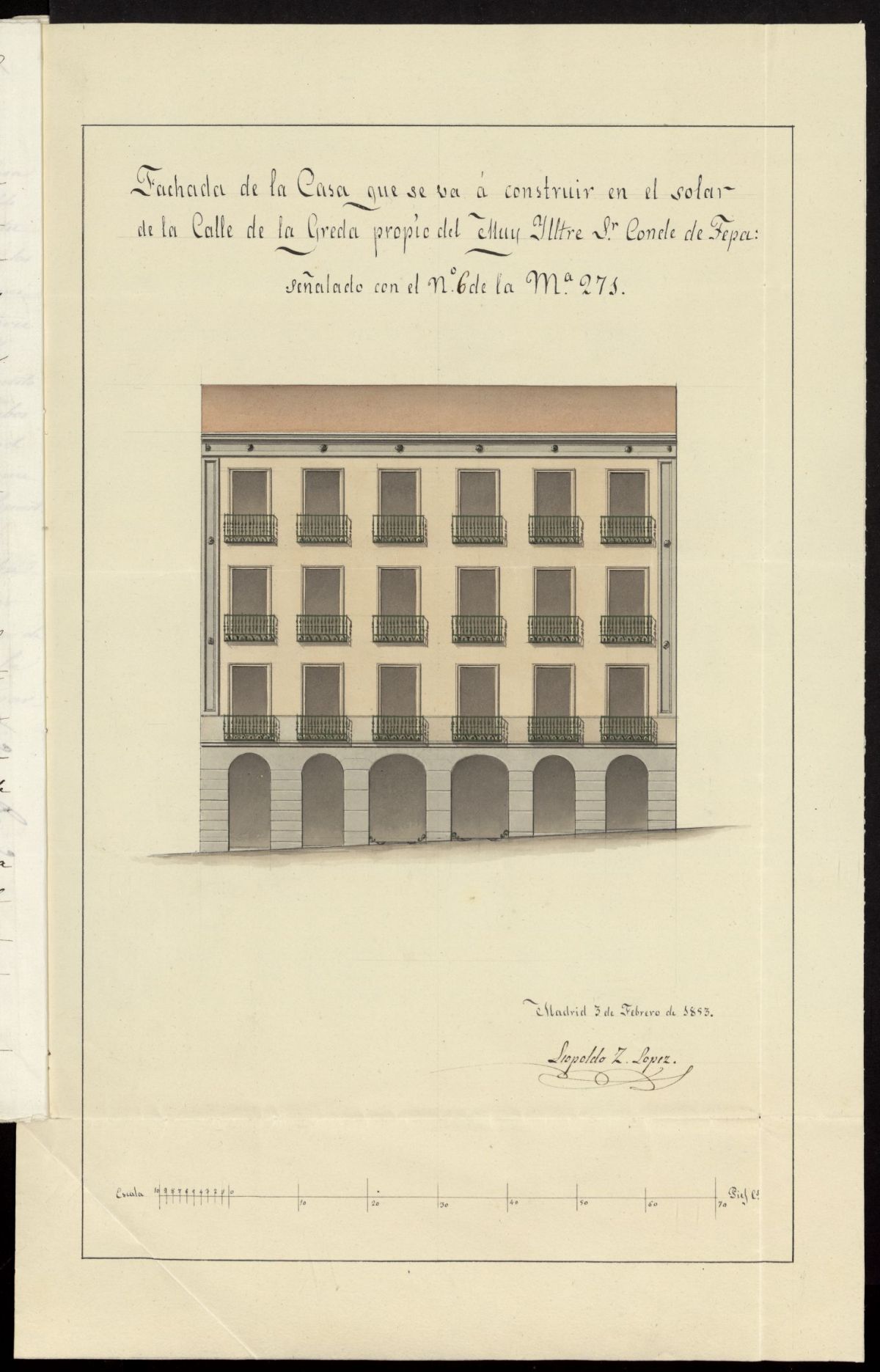 D. Joaqun Travesedo, apoderado del Sr. Conde de la Tepa, solicitando licencia para edificar una casa en el solar de la calle de la Greda (actual calle de los Madrazo) n 6, manzana 271