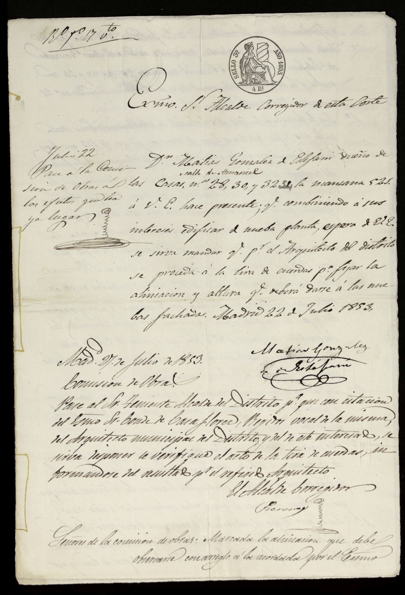 D. Matas Gonzlez Estefana, sobre construccin de las casas ns 30, 32 y34 calle de Amaniel manzana 521. (1853)