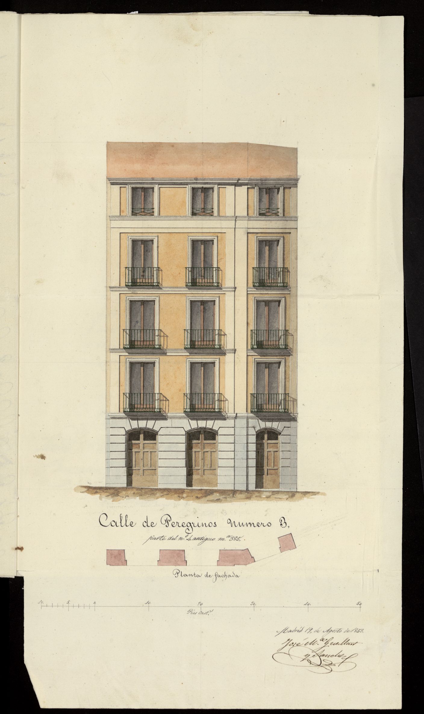 Licencia a D. Gaspar de la Pea para edificar de nueva planta la casa de Peregrinos (actual calle de Tetun) n 3, manzana 385. (1853)
