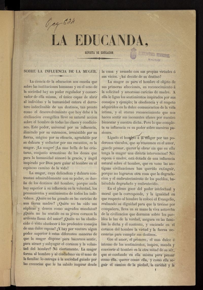 La Educanda: revista de educación del 1 de enero de 1861