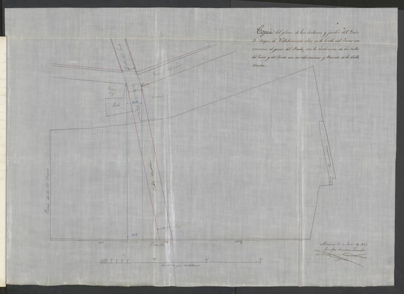 El Conde de Bagaes y D. Francisco de Paula Retortillo, proponiendo reanudar el proyecto de apertura de la calle que ha de atravesar el terreno de su propiedad que lo es parte del Jardn y cocheras, que fue del Excmo. Sr. Duque de Villahermosa y para continuacin de la calle del Sordo (actual calle Zorrilla). (1853)