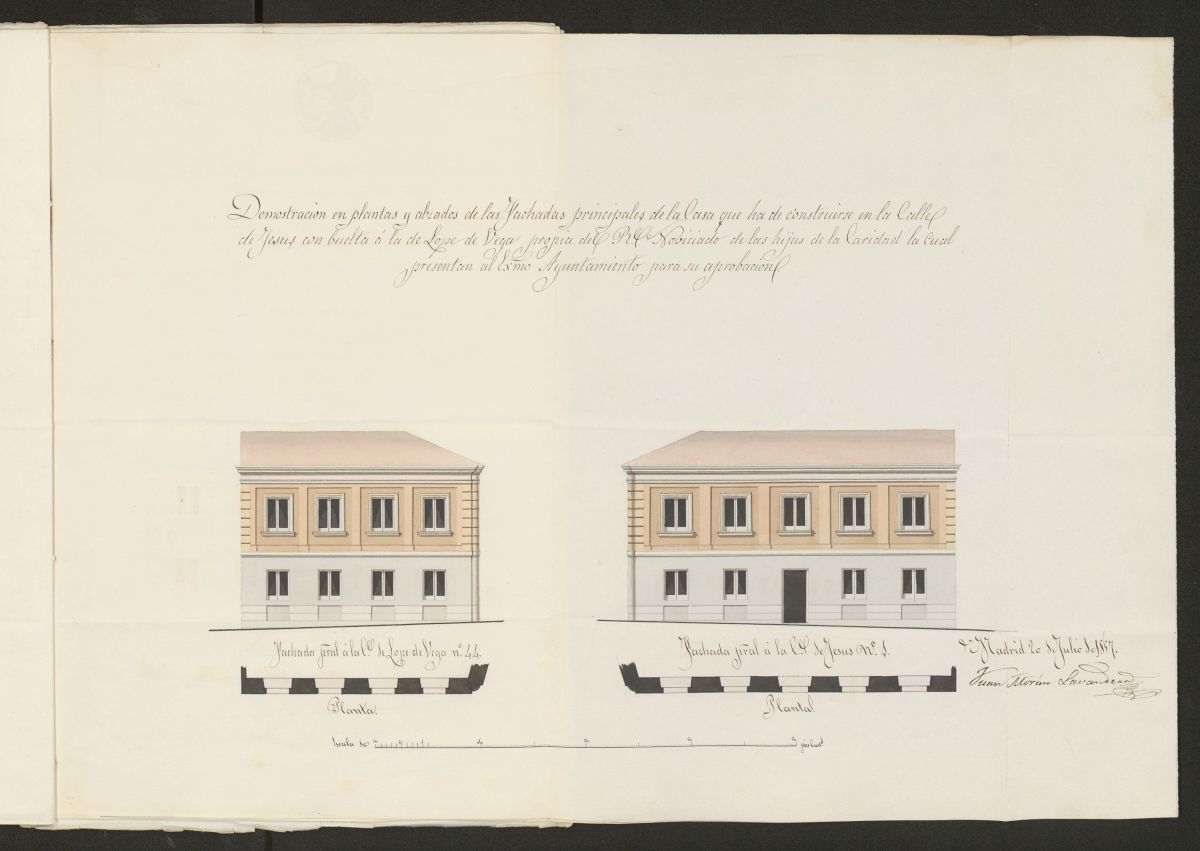 La superiora del Noviciado de las Hijas de la Caridad, licencia para edificar en el terreno erial de su pertenencia calle de Jess con vuelta a la de Lope de Vega. (1857)