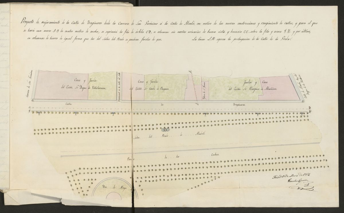Los Sres. Duque de Villahermosa y Conde de Bagaes. Proyecto de reforma de la calle de Tragineros, en el Prado