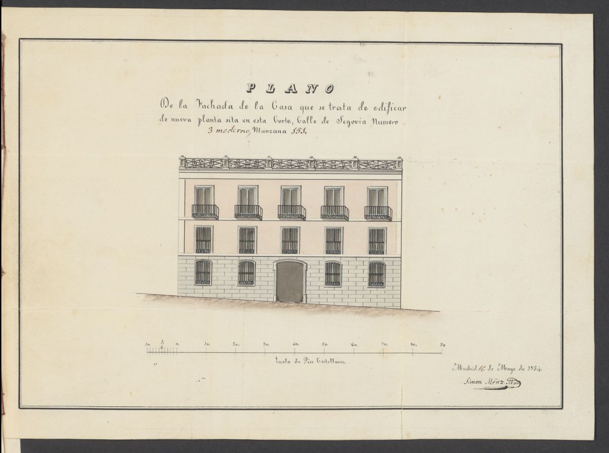 D. Lope Montero, apoderado de la Excma. Sra. Condesa de S. Romn, sobre nueva edificacin calle del Nuncio n 10, manzana 151. con accesoria a la de Segovia, n 3. (1854-1855)