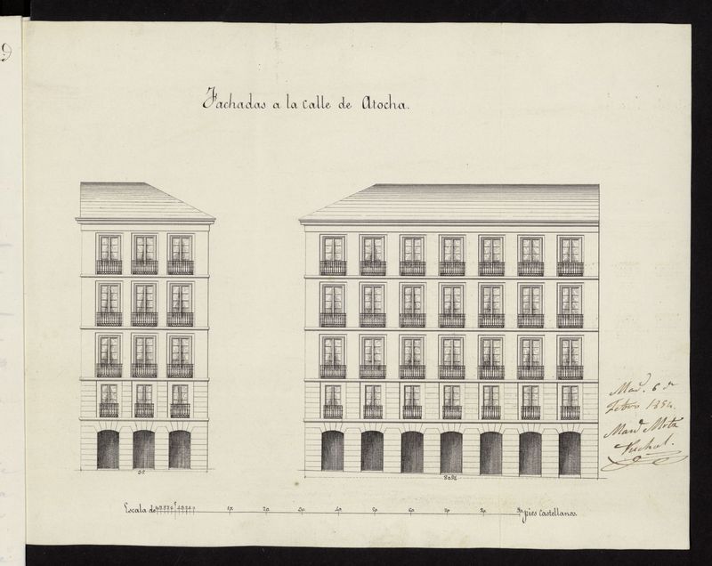 D. Ildefonso Pérez, en nombre del Sr. D. José Falguera sobre licencia para construir de nueva planta las casas calle Atocha n8, 10 y 12 con vuelta a la de la Concepción Jerónima nº 19. (1853-1854)