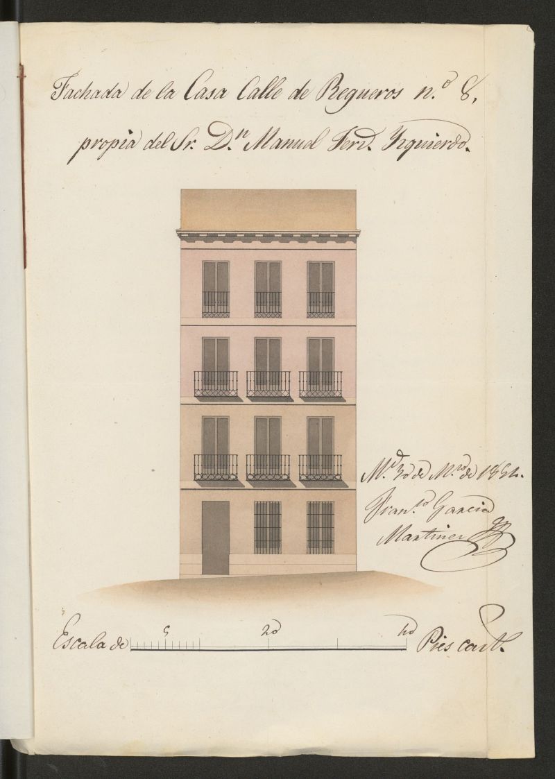 D. Manuel Fernández Izquierdo, sobre levantar pisos 2º y 3º calle de Regueros nº 8, manzana 326. (1854)