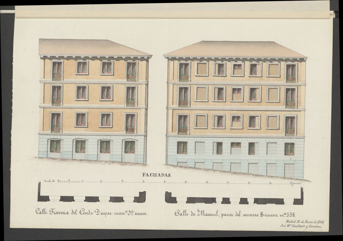 D. Manuel de Molinuevo, licencia para edificar una casa calle del Conde Duque, n 5 moderno 538, con accesorias a la travesa del mismo nombre y calle de Manuel. (1855)