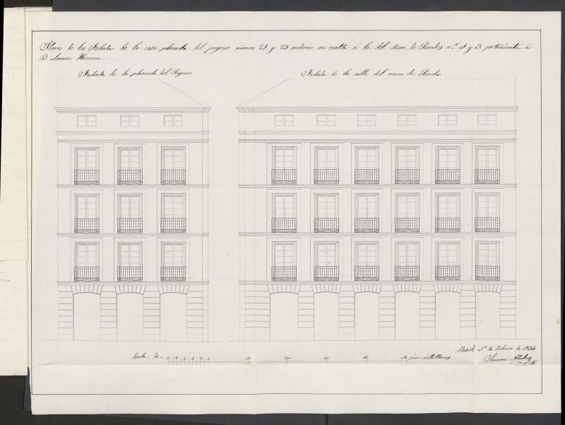 D. Lorenzo Herrera, sobre edificación Plaza del Progreso nº 21 con vuelta a la calle del Mesón de Paredes nº 3, manzana 13 (1854)