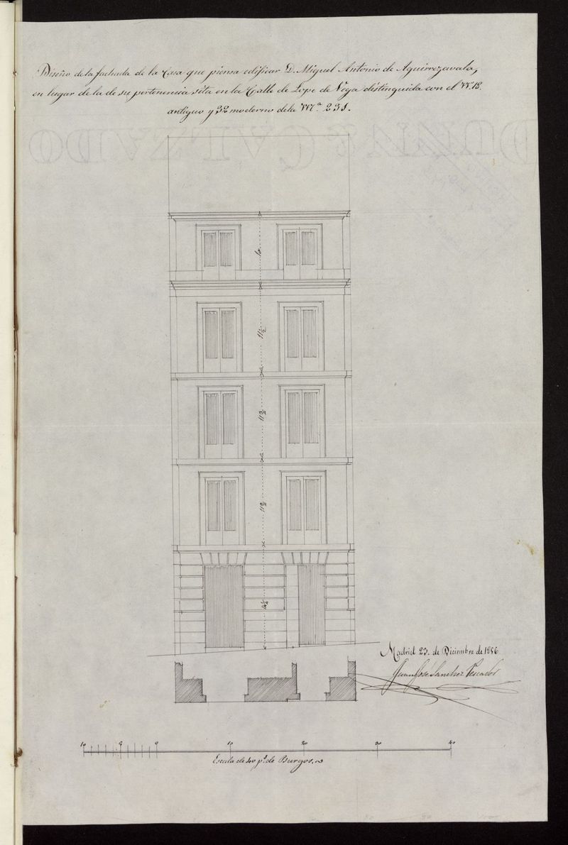 D. Miguel Antonio Aguirrezavalen, licencia  para edificar en la casa calle de Lope de Vega, n 32 , manzana 231. (1856)