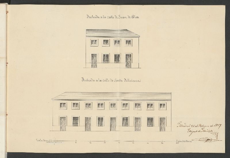 D. Jos Castieiras, licencia para levantar un piso en su casa extramuros de la Puerta de Bilbao, Charcas de Mena y calle Sta. Feliciana. (1856)
