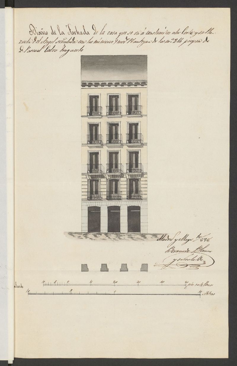 D. Juan Ampudia, apoderado de d. Pablo Calvo y Tragacete, licencia para construir de nueva planta casa Plazuela del ngel, n 9, manzana 214