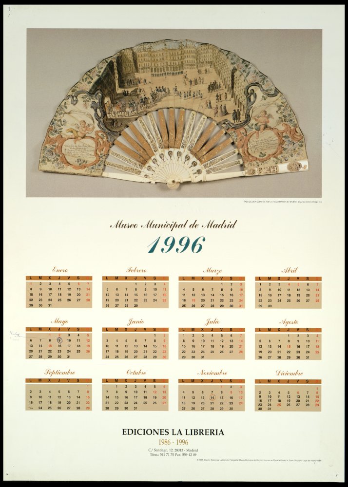 Calendario 1996. Paso de una comitiva por la Plaza Mayor de Madrid, segunda mitad del siglo XVIII (Abanico)