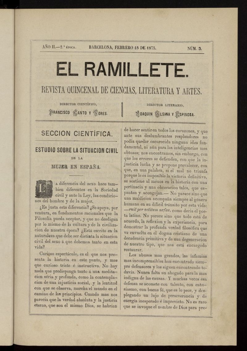 El ramillete : revista quincenal de ciencias, literatura y artes del 15 de febrero de 1875