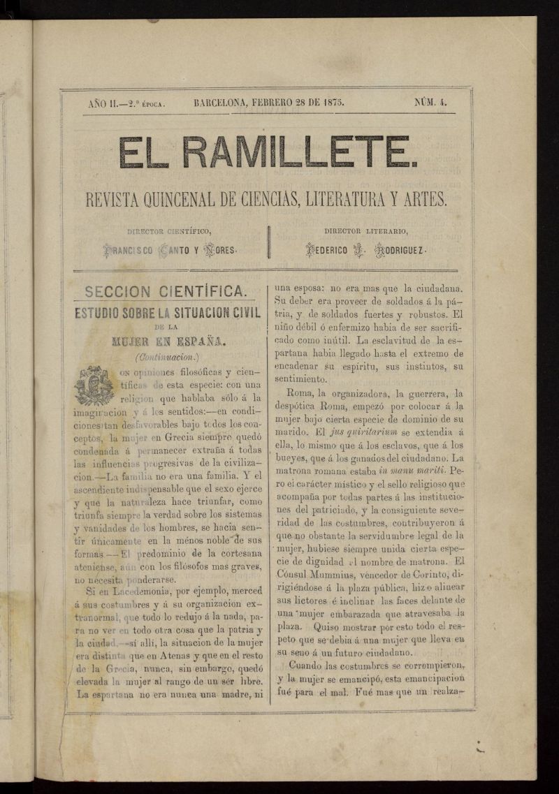 El ramillete : revista quincenal de ciencias, literatura y artes del 28 de febrero de 1875