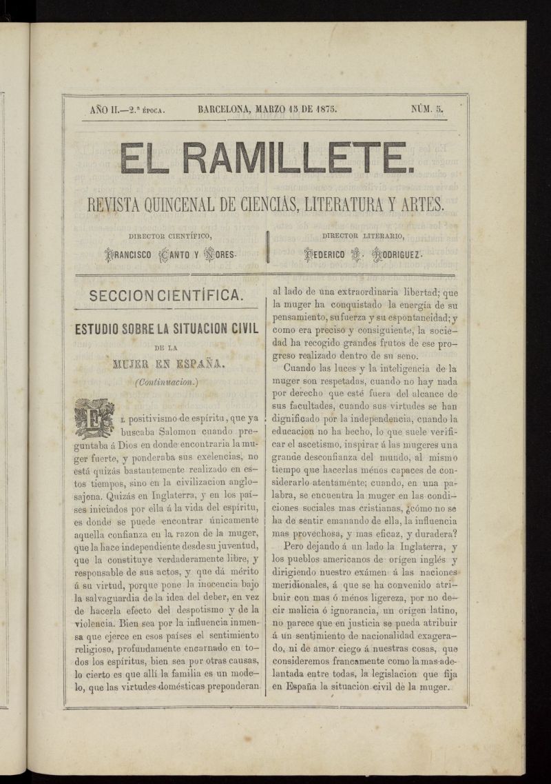 El ramillete : revista quincenal de ciencias, literatura y artes del 15 de marzo de 1875