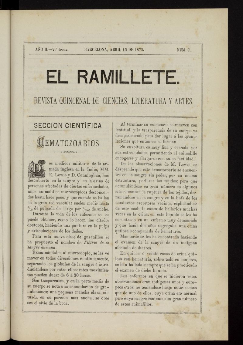 El ramillete : revista quincenal de ciencias, literatura y artes del 15 de abril de 1875