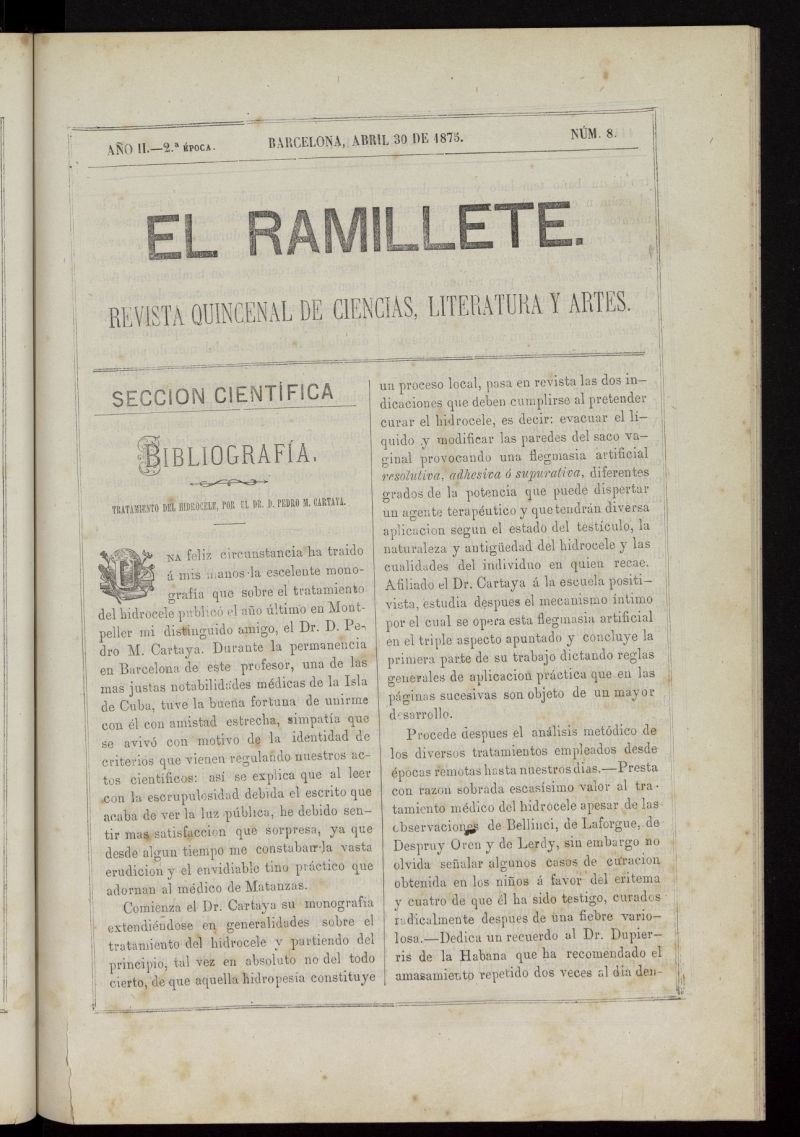 El ramillete : revista quincenal de ciencias, literatura y artes del 30 de abril de 1875
