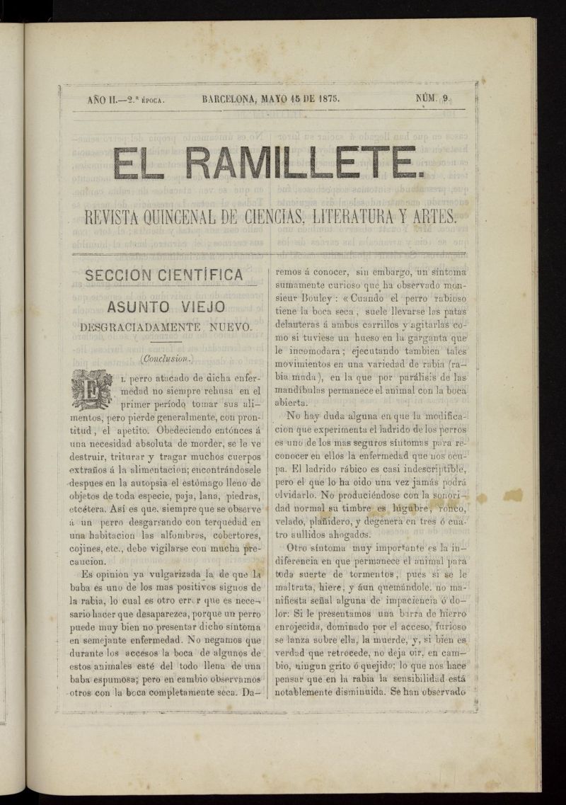 El ramillete : revista quincenal de ciencias, literatura y artes del 15 de mayo de 1875