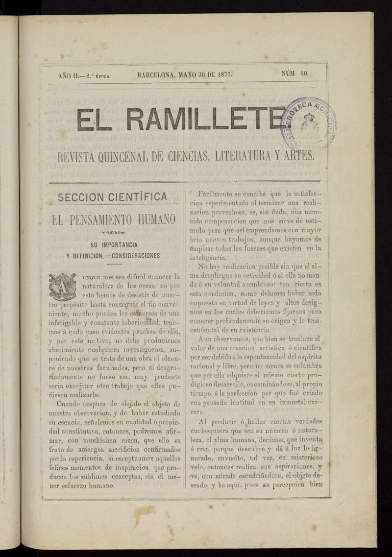 El ramillete : revista quincenal de ciencias, literatura y artes del 30 de mayo de 1875