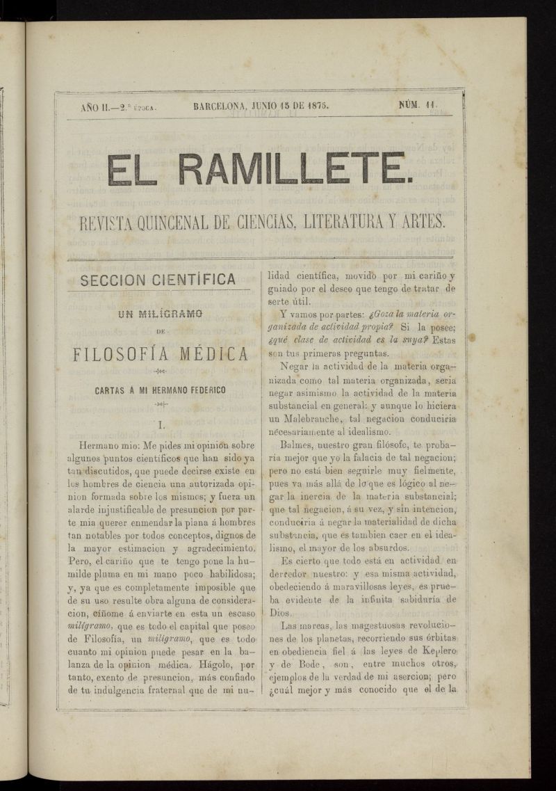 El ramillete : revista quincenal de ciencias, literatura y artes del 15 de junio de 1875