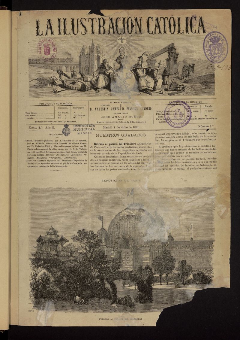 La Ilustracin Catlica del 7 de julio de 1878