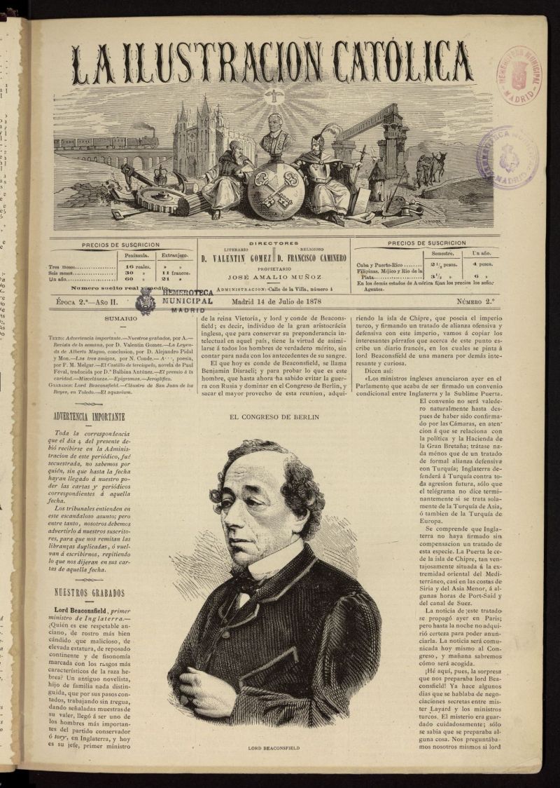 La Ilustracin Catlica del 14 de julio de 1878