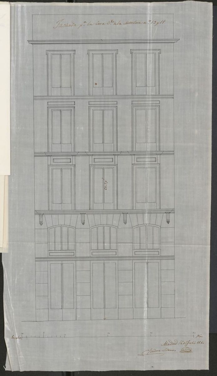 D. Nicols de Ortiga, dueo de la mitad de la casa n 11 y 13 modernos, y totalidad del 15 de la calle de la Montera, en solicitud de que se le conceda licencia para construir de nueva planta.