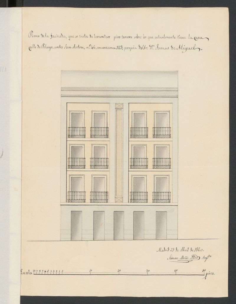 D. Toms de Miguel, sobre aumento de piso 3 en su casa calle de Pelayo, (antes s. Antn) n 46 manzana 323.