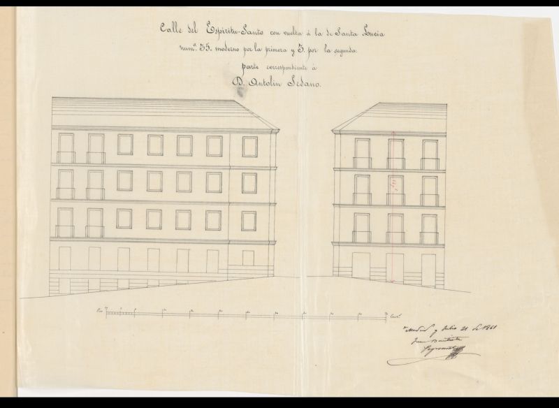 D. Antoln Sedano, dueo de una parte del terreno que hoy ocupa la casa n 39 de la casa calle de la Cruz del Espiritu Santo, en solicitud de licencia para edificar de nueva planta.