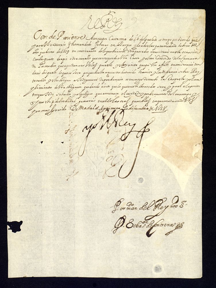 Real cdula de Felipe IV al conde de los Arcos ordenndole le sirva con la gente de a pie y a caballo que le corresponde para el ejrcito que ha de formarse en Burgos, segn le tiene prevenido