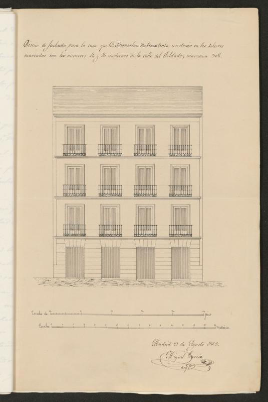 En solicitud de licencia para construir de nueva planta las casas n 14 y 16 de la calle del Soldado, pedida por D. Bernardino Nez Arenas.