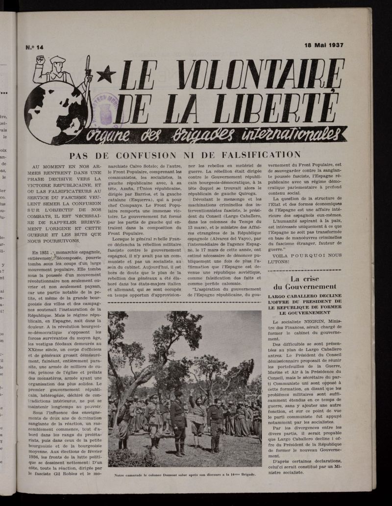 Le Volontaire de la Libert : Organe des Brigades Internationales. 18 Mai, 1937