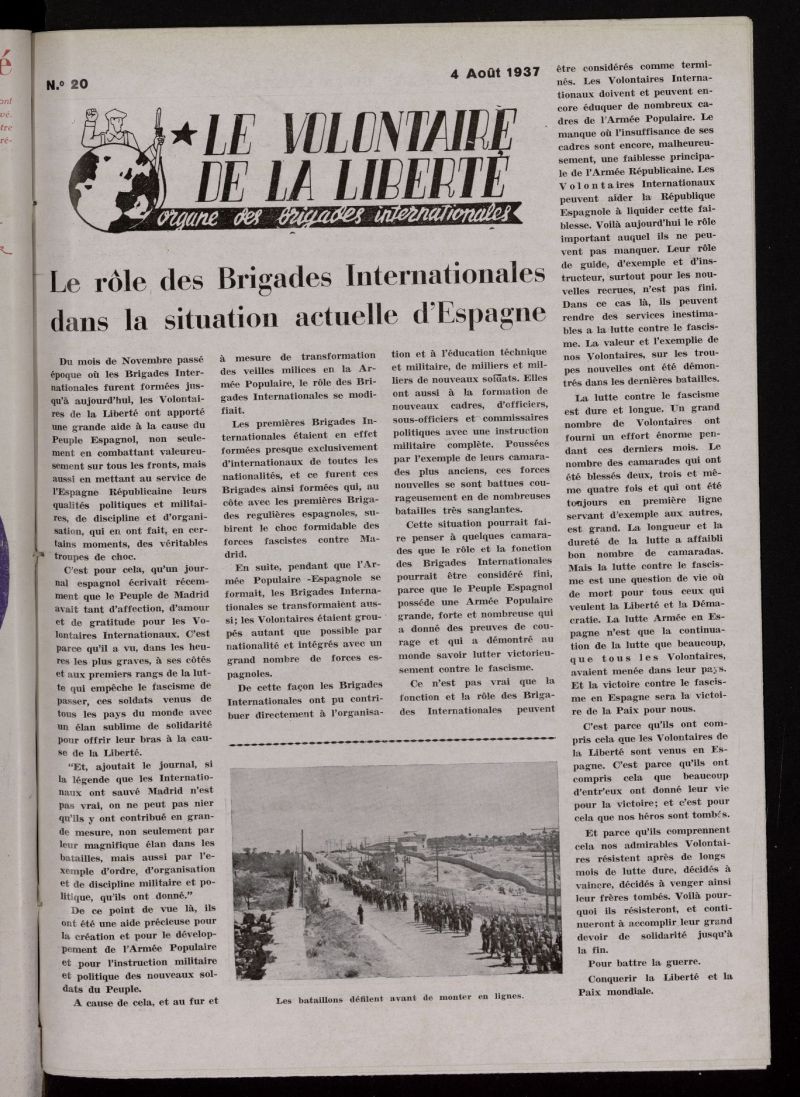 Le Volontaire de la Libert : Organe des Brigades Internationales. 4 Aot, 1937