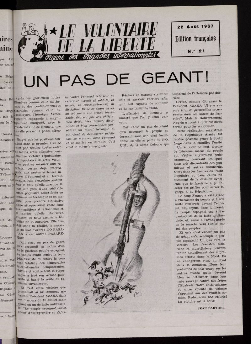 Le Volontaire de la Libert : Organe des Brigades Internationales. 22 Aot, 1937