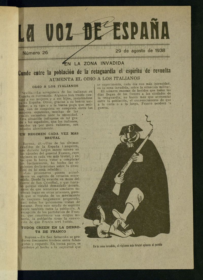 La Voz de Espaa del 29 de agosto de 1938