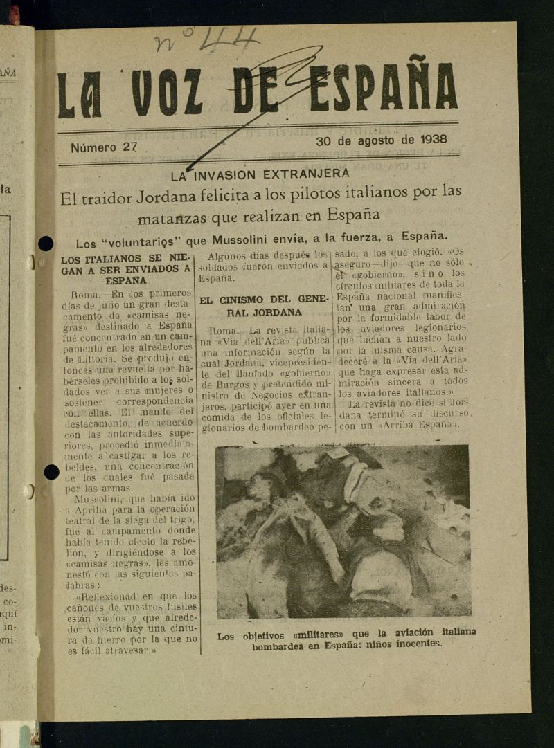 La Voz de Espaa del 30 de agosto de 1938