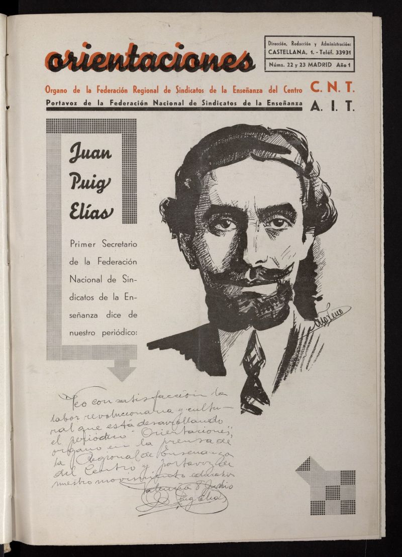 Orientaciones : rgano de la Federacin de Sindicatos de la Enseanza del Centro : portavoz de la Federacin Nacional de Sindicatos de la Enseanza del 28 de junio de 1937