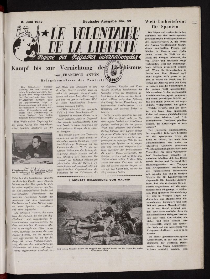 Le Volontaire de la Libert : Organe des Brigades Internationales. 8 juni, 1937