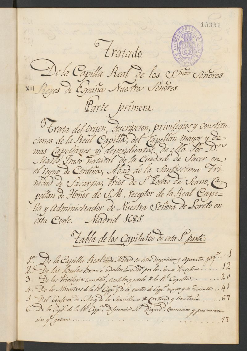 Papeles varios de la Real Capilla [Manuscrito]. XII